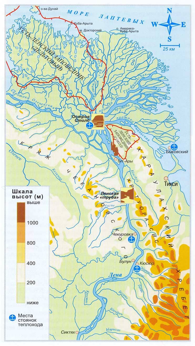 Устье реки Лена на карте