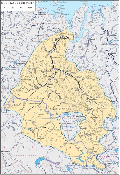 Карта бассейна реки Обь и Иртыш