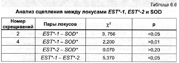 Анализ сцепления между локусами EST*-1, EST*-2 и SOD
