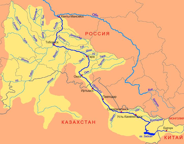 Река Иртыш на карте