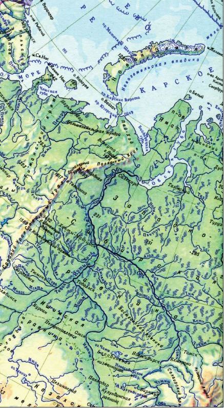 Физико-географическая карта Западной Сибири