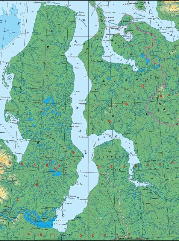Карта озерно-речной сети севера Западной Сибири